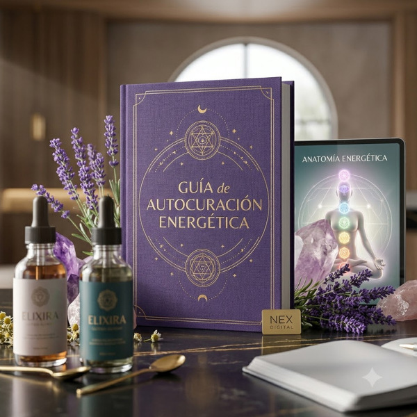 Guía de Autocuración Energética — mockup del producto y bonos